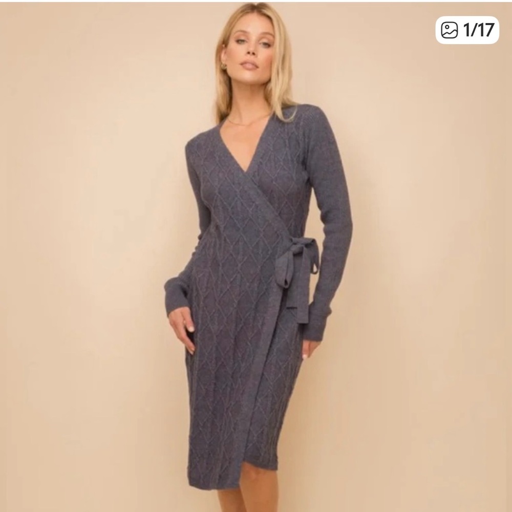 Hem & Thread Slate Blue Long Sleeve Wrap Dress